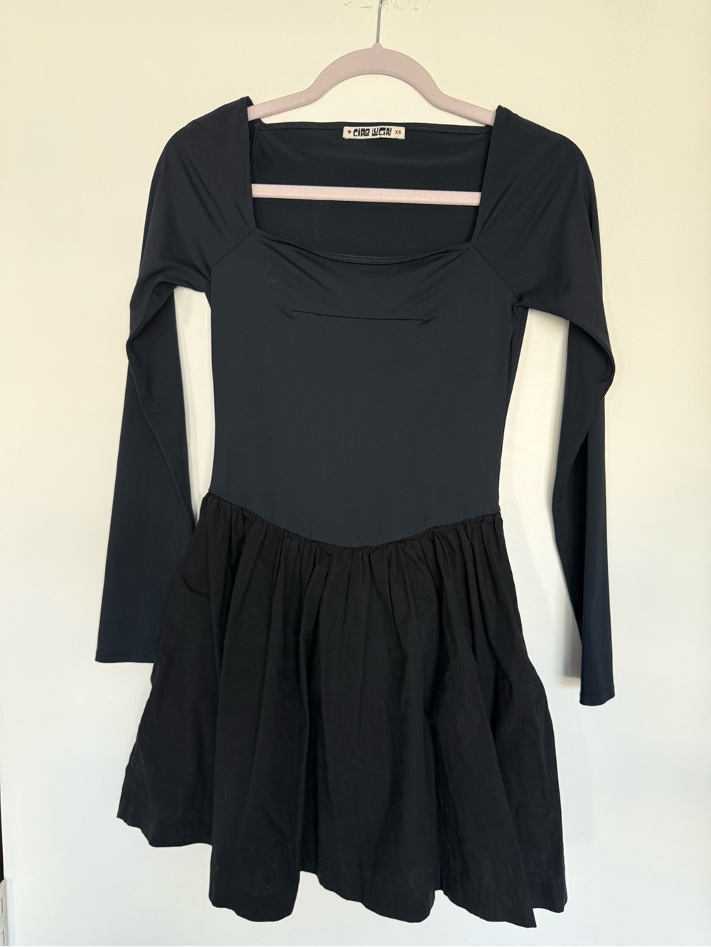 Ciao Lucia NEW Black Jersey Calista Balletcore Long Sleeve Mini Dress - XS